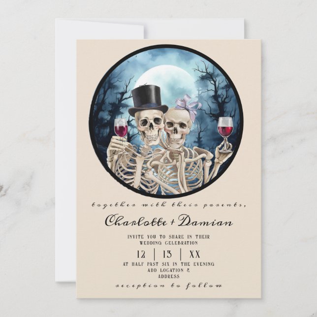 Hallowen Gothic Skulls Tarot The Lovers Wedding Einladung (Vorderseite)