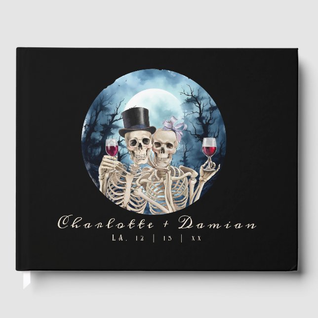Hallowen Gothic Skulls Tarot The Lovers Wedding Gästebuch (Vorderseite)