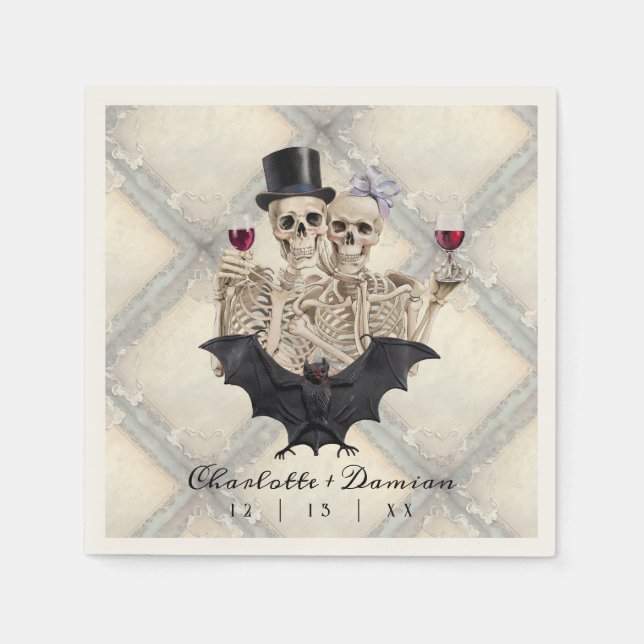 Hallowen Gothic Skulls Tarot The Lovers Wedding Serviette (Vorderseite)
