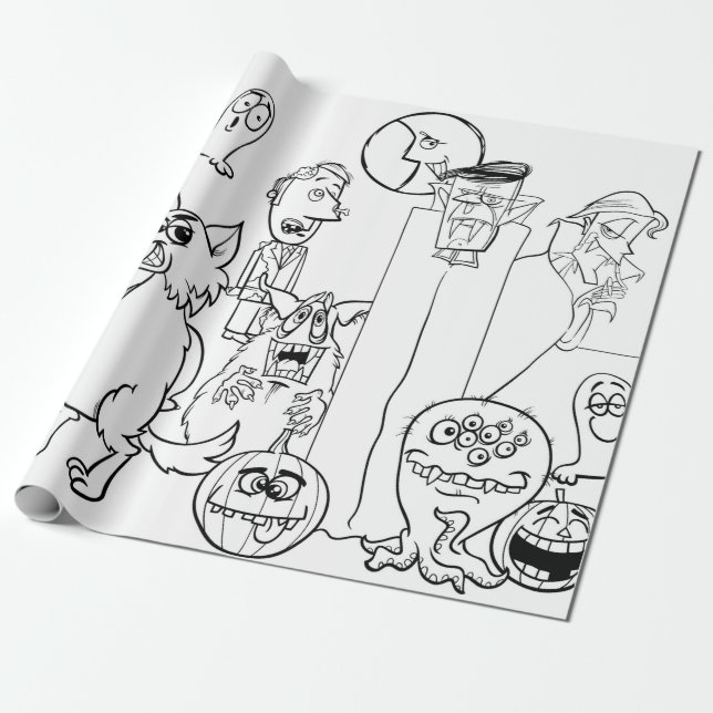 HALLOWEN HAND DRAWN MONSTER Wrapping Paper Geschenkpapier (Ungerollt)