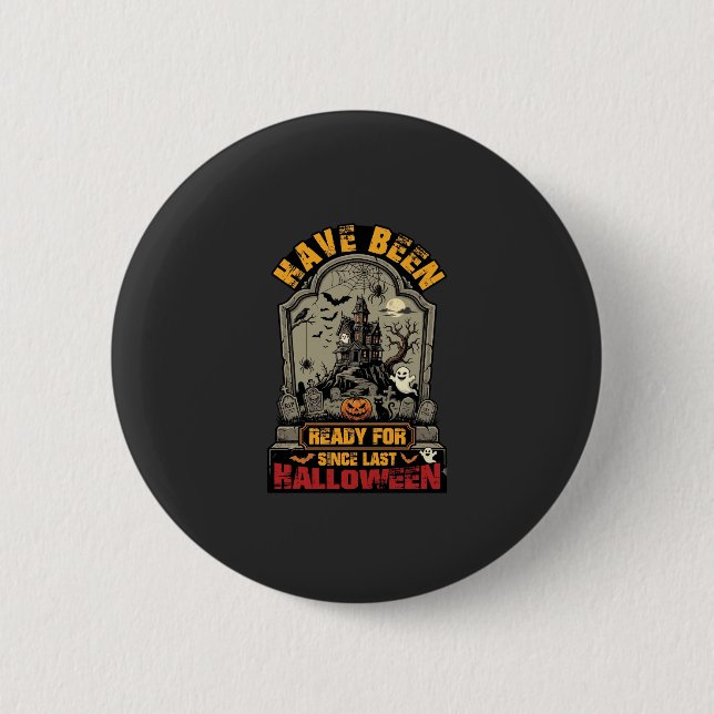 Hallowen Spukhaus Grabstein Bereit Button (Vorderseite)
