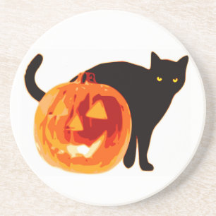HALLOWEWEE SCHWARZE KATZE UND PUMPKIN SANDSTEIN UNTERSETZER
