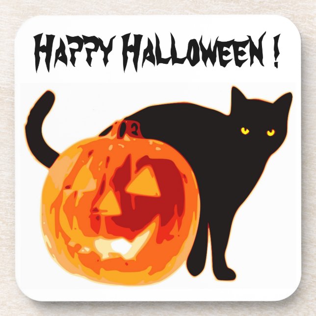 HALLOWEWEE SCHWARZE KATZE UND PUMPKIN UNTERSETZER (Vorderseite)