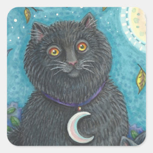 HALLOWEWEE SCHWARZE KATZKETTENKETTE QUADRATISCHER AUFKLEBER