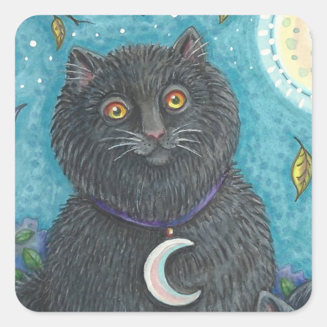 HALLOWEWEE SCHWARZE KATZKETTENKETTE QUADRATISCHER AUFKLEBER (Vorderseite)