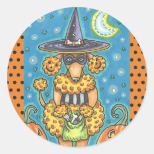 HALLOWEWEEN CITROUILLE POODLE STICKERS SHEET Round