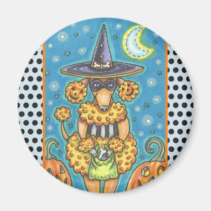 HALLOWEWEEN PUMPKIN POODLE, HUND MAGNET RUNDE