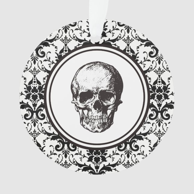 HALLOWEWEEN Schwarzer Damaskus Muster Skull Person Ornament (Vorderseite)