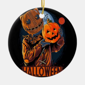 HALLOWEWEITE MASKED SCARECROW MAN PUMPKIN KERAMIK ORNAMENT