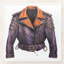 HALLOWEWEWEE LILA- UND ORANGE LEATHER JACKET
