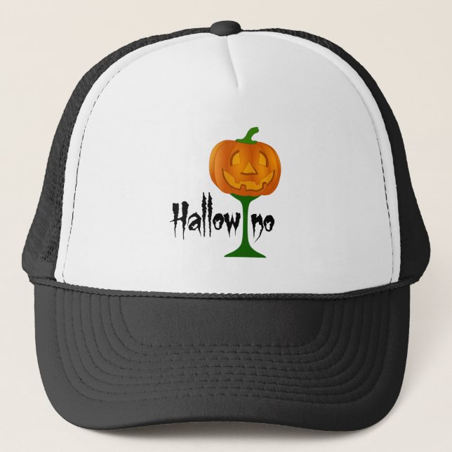 Hallowino Pumpkin Wine Glass Halloween Truckerkappe (Vorderseite)