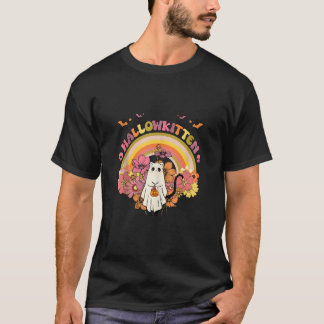 Hallowkitten Ghost Cat Retro Halloween Groovy Cat T-Shirt