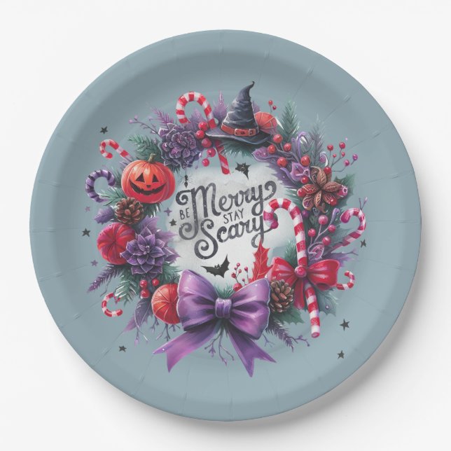 Hallowmas Wreath frohe Beängstigende Weihnachtsfei Pappteller (Vorderseite)