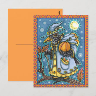 HALLOWS EVE BLACKBIRD WIZARD, HALLOWEEN RAVEN POSTKARTE