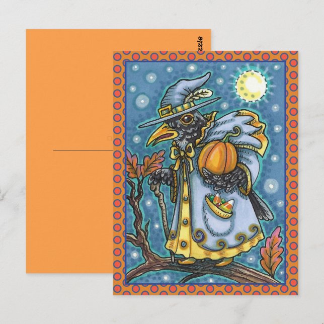 HALLOWS EVE BLACKBIRD WIZARD, HALLOWEEN RAVEN POSTKARTE (Vorne/Hinten)