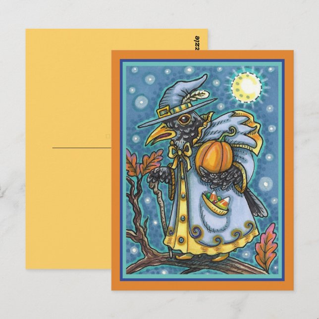 HALLOWS EVE BLACKBIRD WIZARD, HALLOWEEN RAVEN POSTKARTE (Vorne/Hinten)