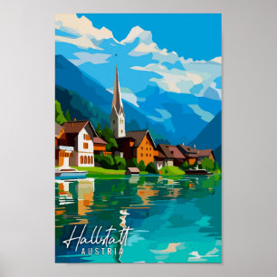 Hallstatt Austria Vintage Illustration Poster