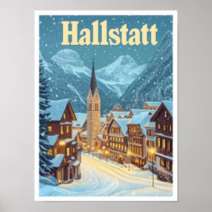 Hallstatt Austria Vintage Travel Illustration Poster