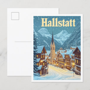 Hallstatt Austria Vintage Travel Illustration Postkarte