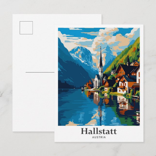 Hallstatt Austria Vintage Travel Illustration Postkarte (Vorne/Hinten)