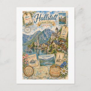 Hallstatt Österreich Vintage Reise Collage Postkarte