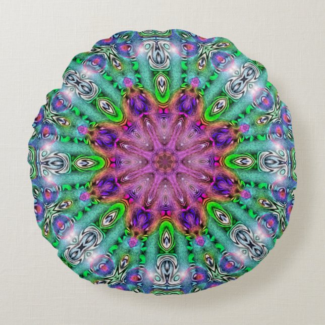 Halluzinogen-Sonnenwende-Mandala-rundes Kissen (Vorderseite)