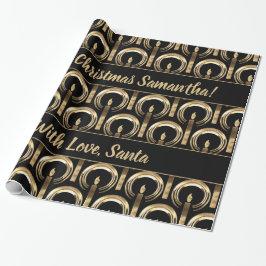 Halo um Candle Flame Pattern Schwarz und Gold Geschenkpapier