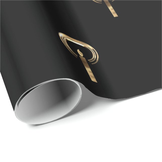 Halo um Candle Flame Pattern Schwarz und Gold Geschenkpapier (Rolleneckpunkt)
