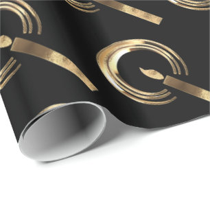 Halo um Candle Flame Pattern Schwarz und Gold Geschenkpapier