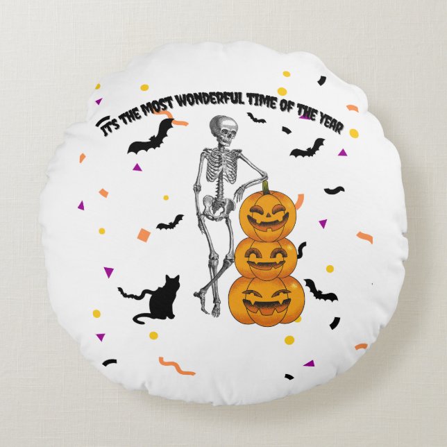 Haloween "Es ist die schönste Zeit" Rundes Kissen (Vorderseite)