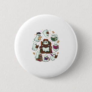 Haloween Lesende Geister Gestapelte Bücher Florale Button