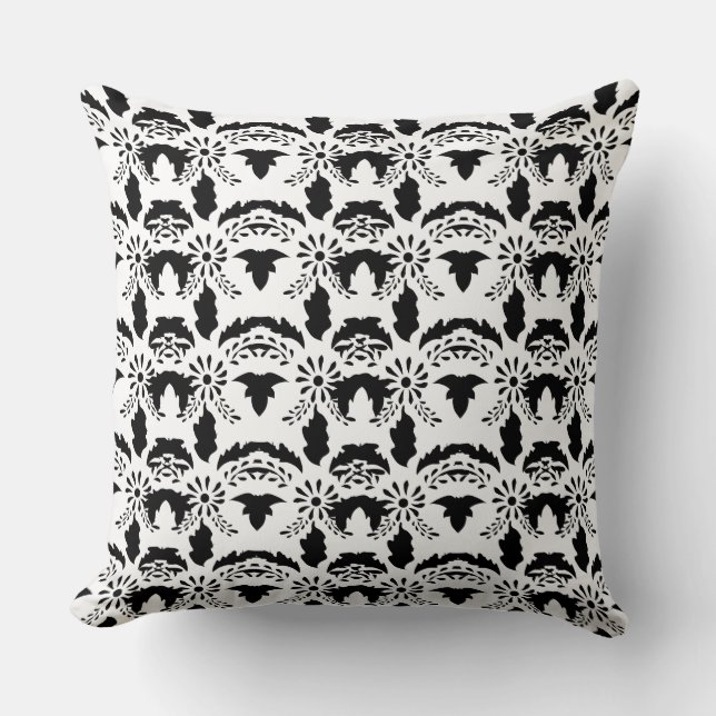 Hälsingemönster - Pillow - Schablon Leaves Black Kissen (Vorderseite)