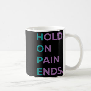 Halt auf Schmerz beendet Hoffnung Selbstmordbewuss Kaffeetasse