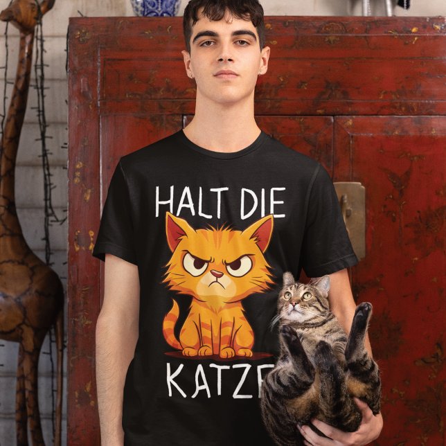 Halt die Katze Wütende Katzencartoon T-Shirt (Von Creator hochgeladen)