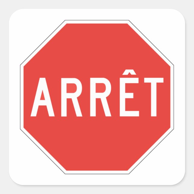 Halt, Quebec, Verkehrszeichen, Kanada Quadratischer Aufkleber (Vorderseite)