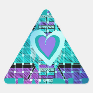 Halte es einfach: Cyan Heart & Clarity Pattern Art Dreieckiger Aufkleber