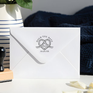 Halten Sie das Datum der Herz-Rope Monogramm Nauti Gummistempel