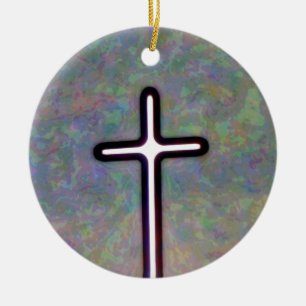 Halten Sie das Licht innerhalb des Kreuzes Keramik Ornament
