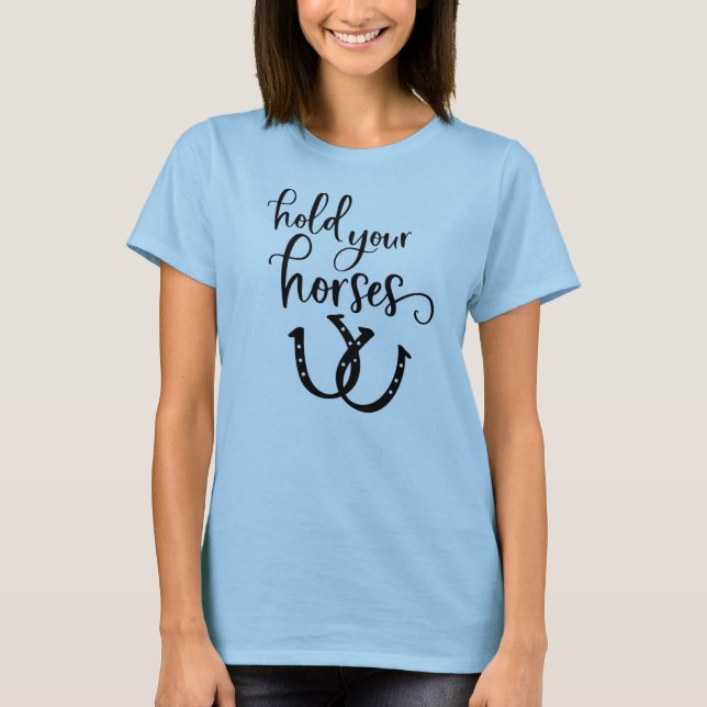 Halten Sie Ihre Pferde Western Rodeo Cowboy Farm L T-Shirt (Vorderseite)