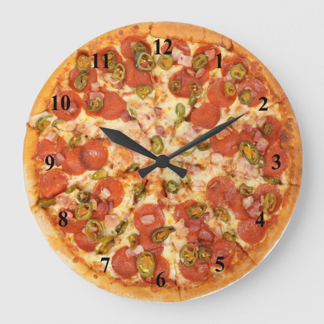 Ham Paprikaschoten Pepperoni Pizza Time Große Wanduhr (Vorderseite)