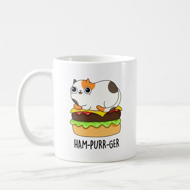 Ham-Purr-Ger Funny Cat Hamburger Pun Kaffeetasse (Links)