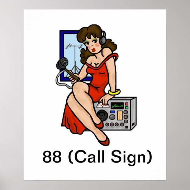 Ham Radio Brunette Pin-up Girl Poster Customiser I (Devant)