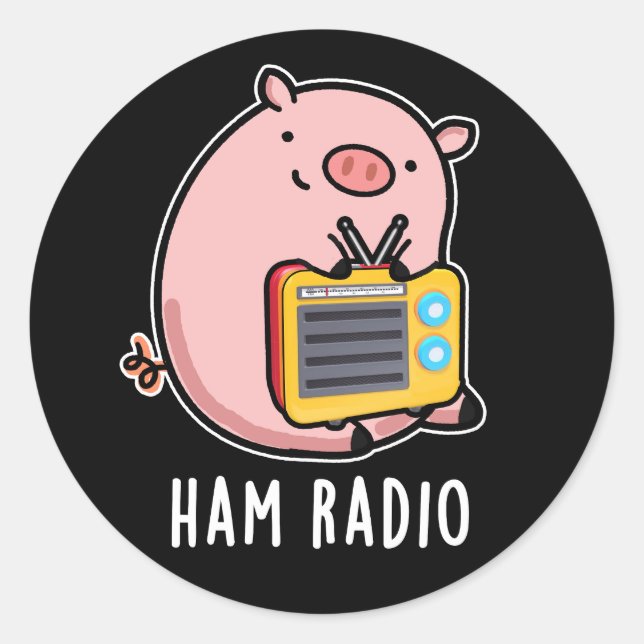 Ham Radio Funny Pig Pun Dark BG Runder Aufkleber (Vorderseite)