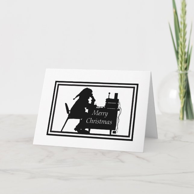 Ham Radio Santa Operator Silhouette Weihnachtskart Karte (Vorderseite)