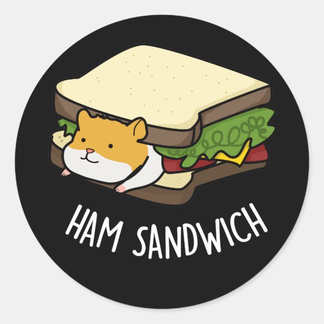 Ham Sandwich Funny Hamster Pun Dark BG Runder Aufkleber (Vorderseite)
