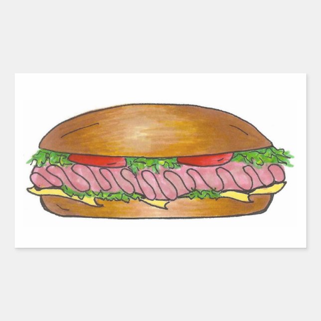 Ham und Käse Hoagie Grinder Hero Sub Sandwich Rechteckiger Aufkleber (Vorderseite)