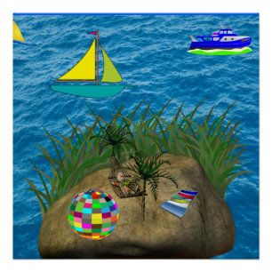 hamac plage bleu poster