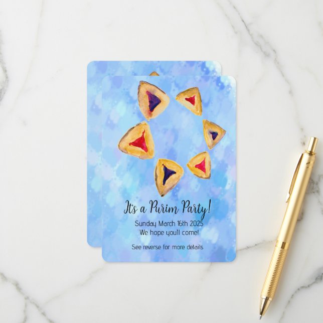Hamantaschen Star Purim Party Einladung (Vorderseite/Rückseite Beispiel)