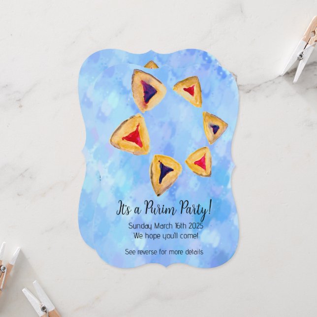 Hamantaschen Star Purim Party Einladungen (Vorderseite/Rückseite Beispiel)