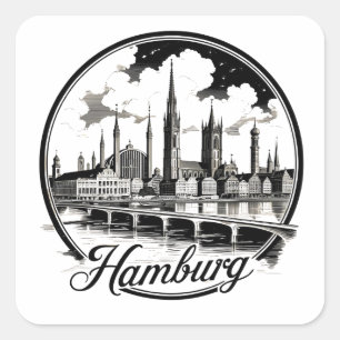 Hambourg Allemagne Skyline – Autocollant Rond Vint